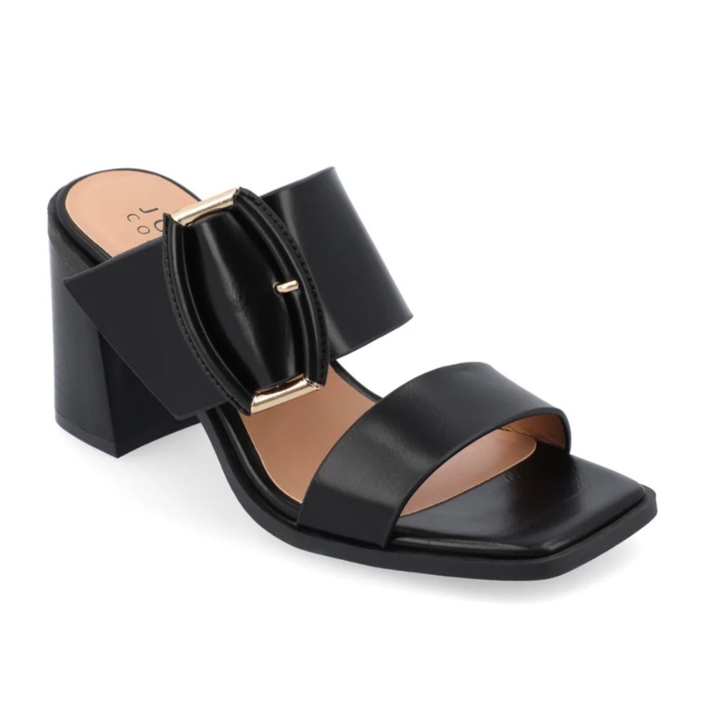 Journee Collection Women’s Junie Black Block Heel Sandals Shoes Size 9.5 NIB
